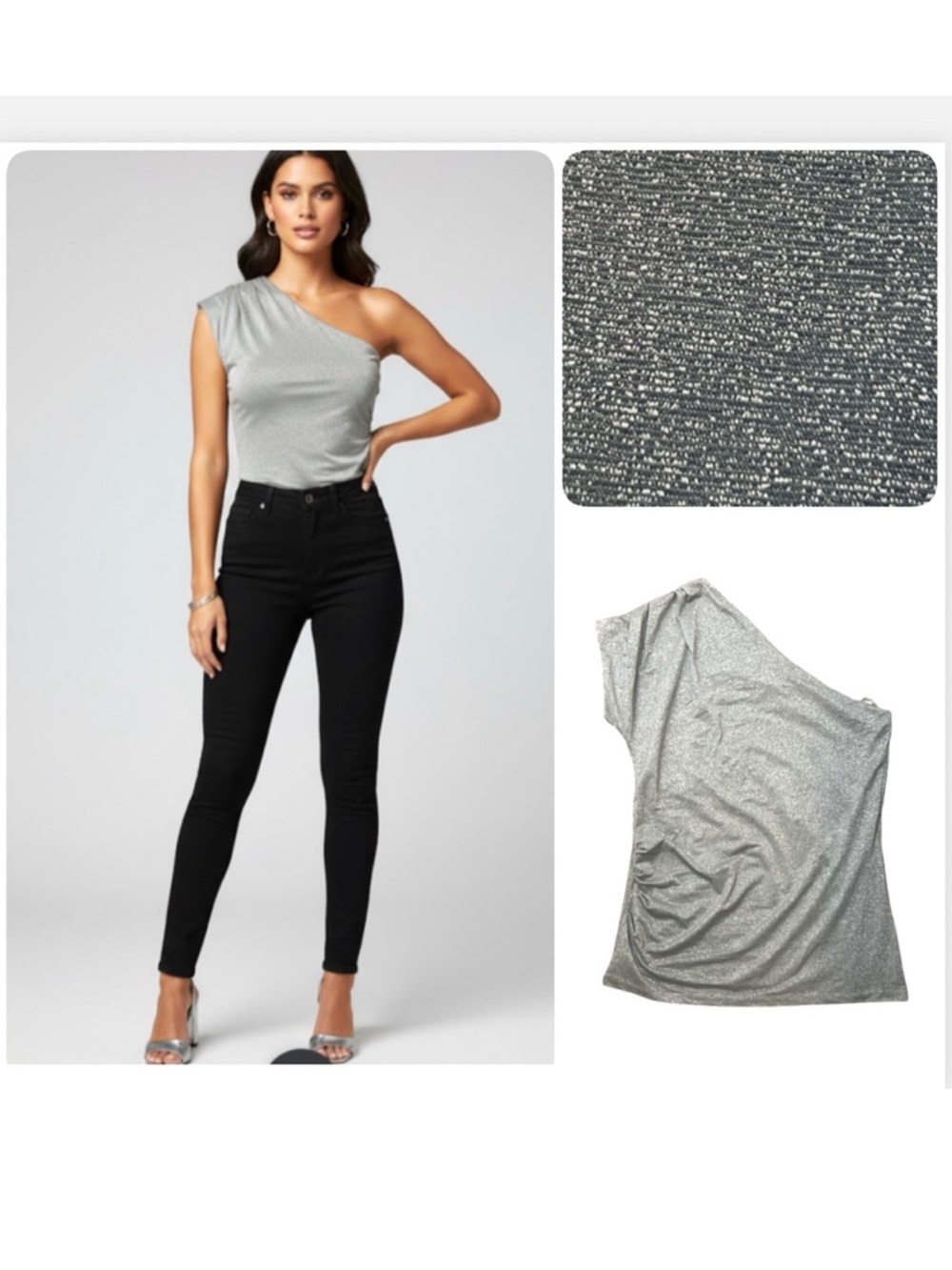 Ann Taylor Silver One-Shoulder Metallic Top